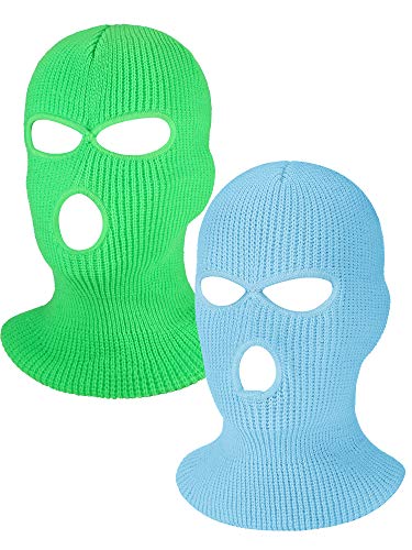 WILLBOND 2 Pieces Knitted Full Face Cover 3 Hole Mask Winter Balaclava Face Cover - color: Sky Blue,green, size: One Size