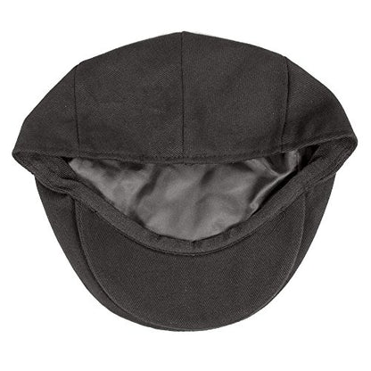 Lightweight Classic Cotton Ivy/Newsboy/Paperboy/Flat Cap Hat with Fixed Sizing and Satin Lining - color: Black, size: Small