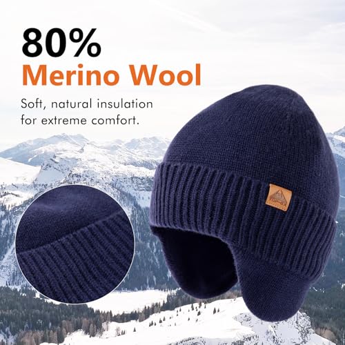 TOP-EX DryKnit™ 80% Merino Wool Waterproof Ear Flap Beanie M/L/XL - color: Blue, size: Medium-Large