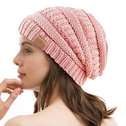 REDESS Slouchy Beanie Hat for Men and Women Winter Warm Knit Hat Chunky Soft Oversized Cable Cap - color: Orange