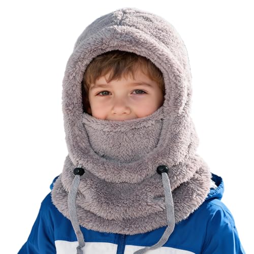 Kids Winter Fleece Hats Child Balaclava Ski Mask Windproof Warm Hat for Boy Girl - color: Light Gray