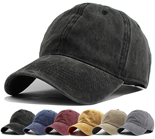 HH HOFNEN Baseball Cap Washed Cotton Unstructured Vintage Hat for Men Women - color: #1 Black