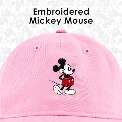 Disney Mickey Mouse Embroidered Cotton Adjustable Dad Hat with Curved Brim - color: Pink