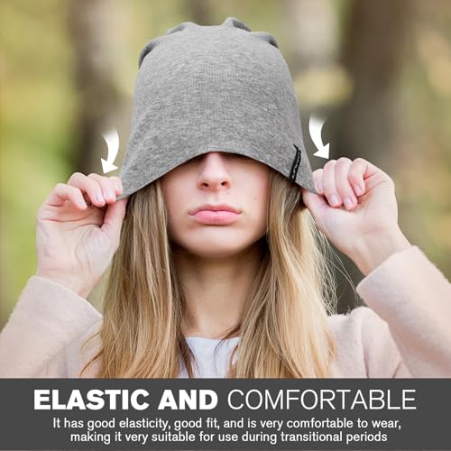 HAMUNI Slouchy Beanie for Women Men Soft Cotton Chemo Hats Double-Layer Warm Beanie Cap for Daily Wear & Transitional Seasons - color: Gray