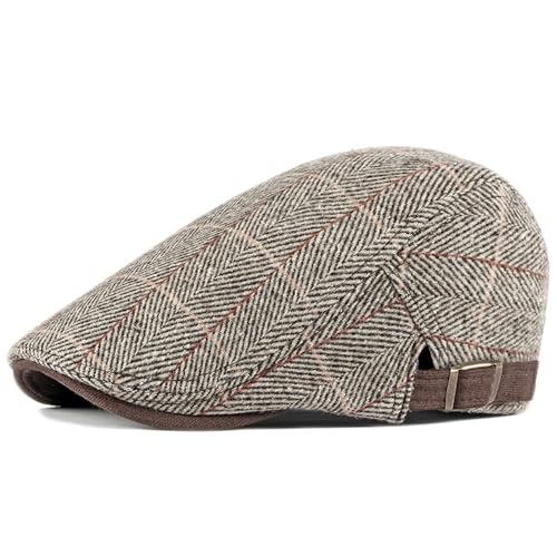 Newsboy Hat for Men Flat Cap Adjustable Tweed Ivy Gatsby Cabbie Hat - color: Plaid-khaki