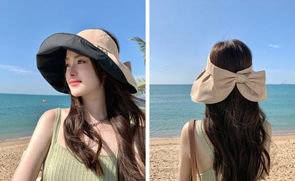 Sun Visor Hats for Women Wide Brim UPF 50+ Bucket Hats Summer Visor Caps Beach Hat Packable UV Protection Fishing Hiking Hat - color: Black