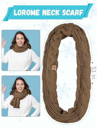 LOROME Winter Beanie Hat Scarf Gloves, Warm Fleece Knit Neck Scarf Set Gift - color: Khaki