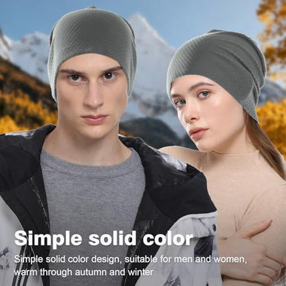 2 Pack Spring Slouchy Beanie for Men Women Lightweight Stacked Skull Cap Chemo Cap Night Sleeping Hat - color: Black+grey