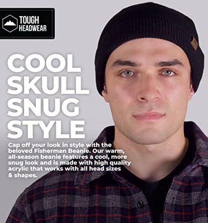 Tough Headwear Knit Beanie Hat - Stretch Fit Winter Hats for Men - Breathable Beanie for Women - Durable Acrylic Winter Cap - color: Fishermans - Black