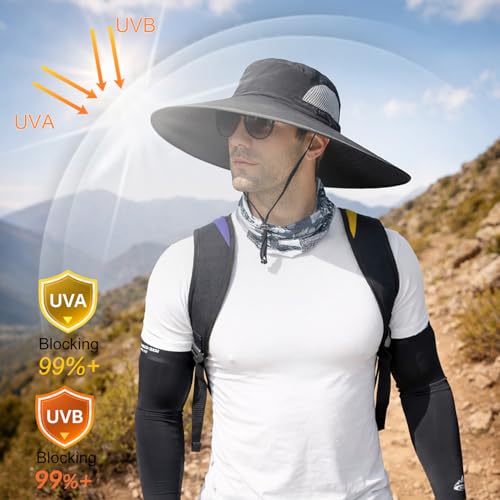 HUAMULAN Men Wide Brim Sun Hat Summer Outdoor Women Bucket Fishing Hats - color: E-yp02-black