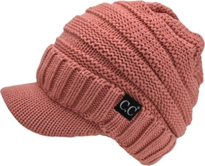 C.C Trendy Warm Oversized Chunky Soft Oversized Ribbed Slouchy Knit Hat with Visor Brim - color: Salmon Pink
