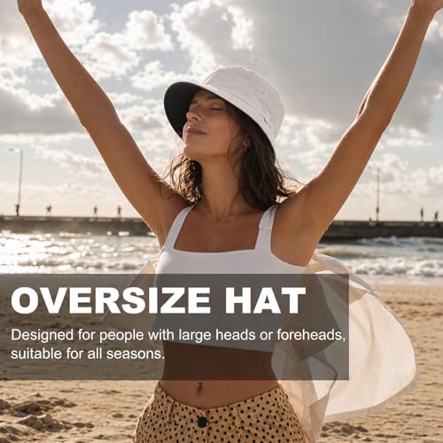 Oversize XXL Bucket Hat, Reversible Cotton Fisherman Hats, Unisex Double Side Wear Bucket Sun Hats with Chin Strap - color: Black-white, size: Large