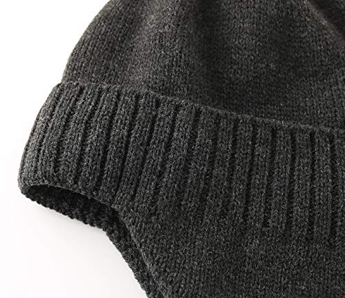 Home Prefer Mens Winter Hat Knit Earflap Hat Stocking Caps with Ears Beanie Hat - color: Dark Heather Grey