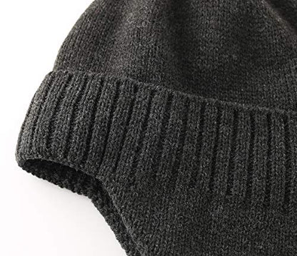 Home Prefer Mens Winter Hat Knit Earflap Hat Stocking Caps with Ears Beanie Hat - color: Dark Heather Grey