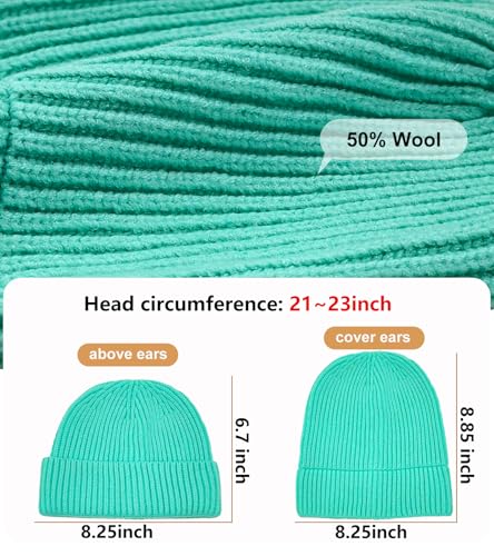 Wool Fisherman Beanies for Men Knit Fall Winter Beanie Hat Skull Cap - color: Icy Bright Blue