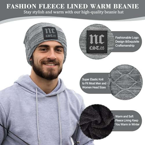 FZ FANTASTIC ZONE Mens Womens Winter Beanie Hats Warm Neck Warmer Scarf Set - color: Nc Grey