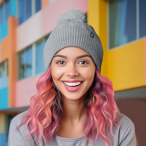 DALIX Cable Knit Pom Beanie Soft Stretch Skully Warm Fuzzy Faux Sherpa Winter Ski Beanie - color: Gray