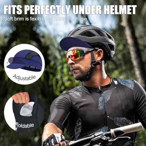 XXL Cooling Cycling Cap Skull Caps Under Helmet Mesh Hats with Sun Visor for Big Head Bike Hard Hat Liner for Men - color: Navy