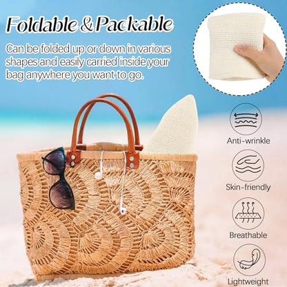 Babalet Summer Straw Beach Sun Hats for Women Packable Floppy Bucket Hat - color: White