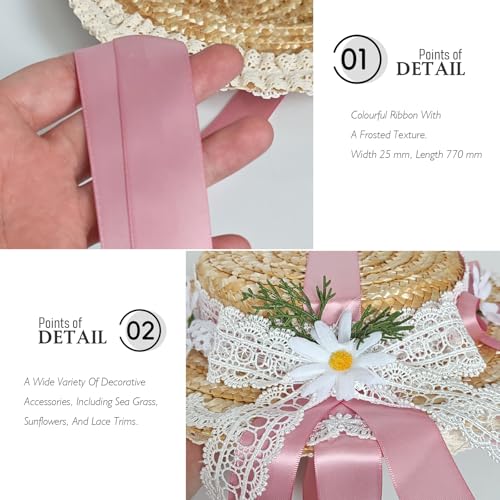 Victorian Tea Party Sun Hat, Wide Brim Straw Flat Cap - color: Pink