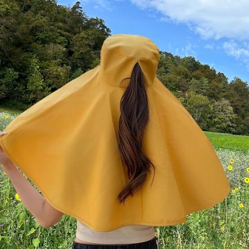 Sun Hats for Women Sun Protection,Wide Brim Cap with Large Neck Flap,Women Hiking Fishing Sun Hat,UPF 50+ Sun Protection Cap - color: Yellow