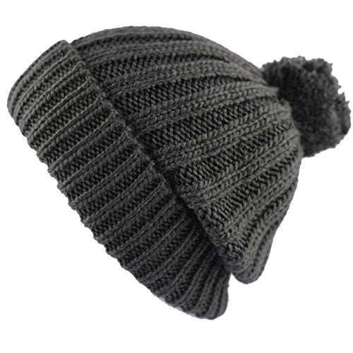 Women and Men Beanie Daily Winter Oversized Thick Stretchy Knitted Pom Pom Beanie Fleece Lined Beanie Hat - color: 2. Straight Dark Grey