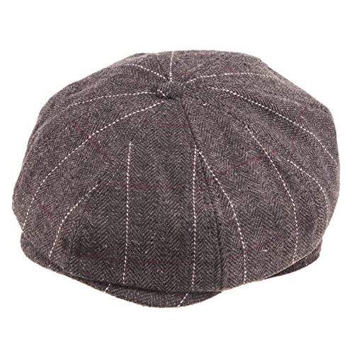 LADYBRO 8 Panel Newsboy Hats for Men Cap Irish Wool Blend Tweed, Adjustable - color: 005 Plaid Dark Brown, size: 6 7/8-7 1/4