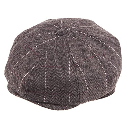LADYBRO 8 Panel Newsboy Hats for Men Cap Irish Wool Blend Tweed, Adjustable - color: 005 Plaid Dark Brown, size: 7 3/4-8