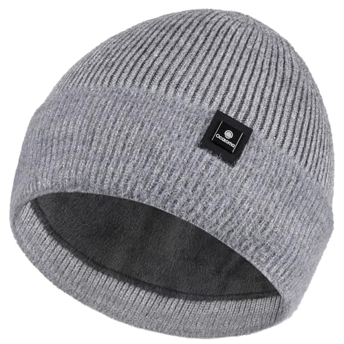 Ocatoma Beanie for Men Women Soft Knitted Cuffed Hat with Warm Lining - color: Grey