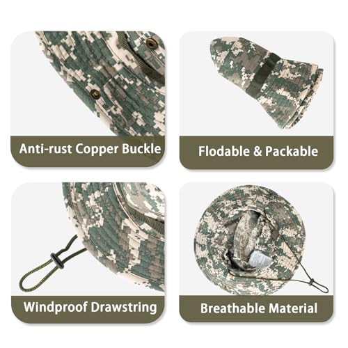 Sun Hats for Men Women Bucket Hat UPF 50+ Boonie Fishing Safari Hat - color: Green Digital