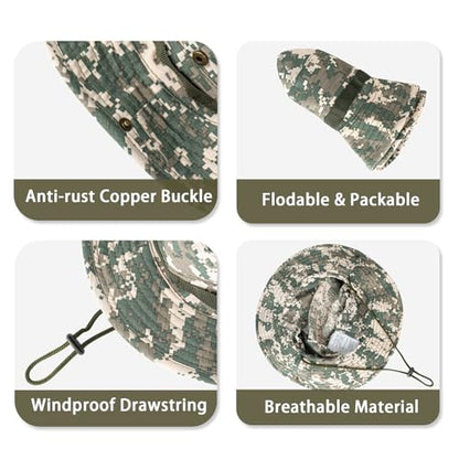 Sun Hats for Men Women Bucket Hat UPF 50+ Boonie Fishing Safari Hat - color: Green Digital