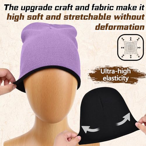 ZOORON Reversible Skull Caps for Men Women Reversible Beanie with -Double Side Warm Winter Fisherman Beanie - color: A-2pack-black/Lightpurple+grey/Khaki
