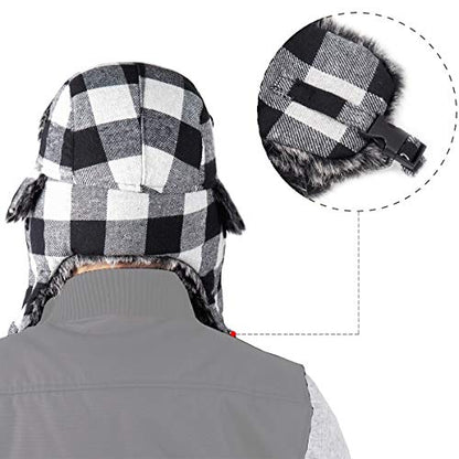 ONWAY Trapper Hat Winter Hats for Women Men with Faux Fur Ear Flaps - color: Black
