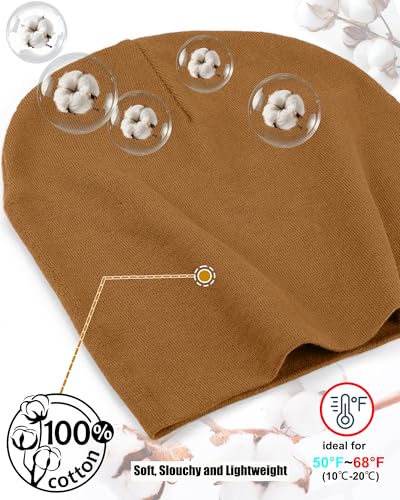 ROYBENS Thin 100% Cotton Beanie for Men Women Lightweight Slouchy Chemo Hat - color: 1pcs-coffee