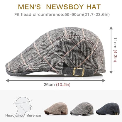 Men's Cotton Newsboy Hats Flat Ivy Gatsby Cap Irish Cabbie Ivy Driving Hunting Hat - color: Checkered Gray