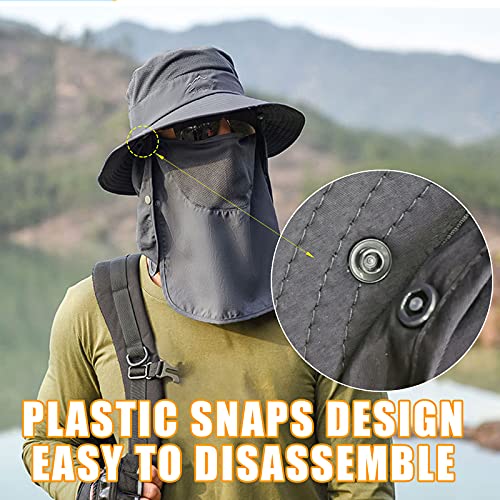 Fishing Hat for Men & Women, Sun Protection Hat with Face Cover & Neck Flap - color: Dark Grey