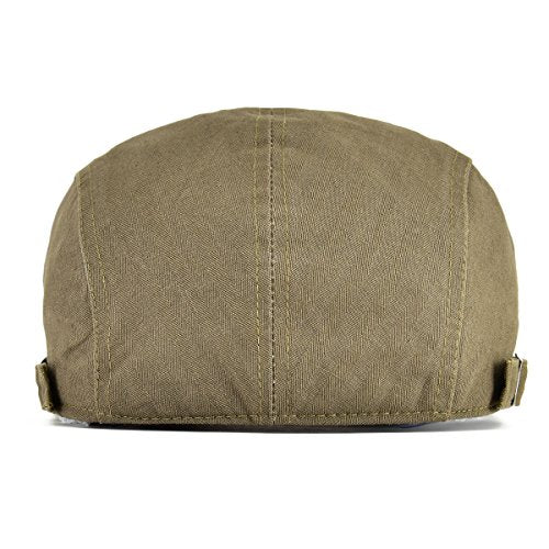 VOBOOM Men Cotton Adjustable Newsboy Beret Ivy Cap Cabbie Flat Hat - color: Dark Brown