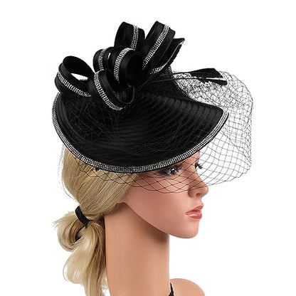ORIDOOR Women Fascinators Derby Church Tea Party Wedding Flower Feathers Headpiece with Headband Clips - color: A Black