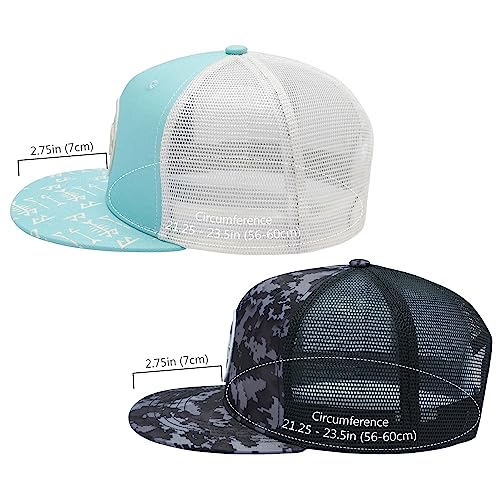 BASSDASH 2 Pack Flat Brim Trucker Cap Adjustable Snapback Hat Mesh Back for Men Women Fishing Hunting - color: Pack of 2,turquoise & Night Digital Camo
