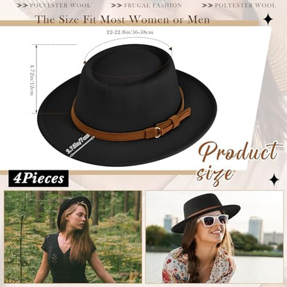 Hercicy Wool Fedora Hat for Women - color: Black, Wine, Dark Blue, Dark Green