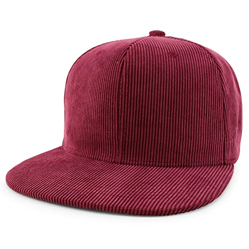 Trendy Apparel Shop High Profile Structured Woven Corduroy Plain Snapback Cap - color: Maroon