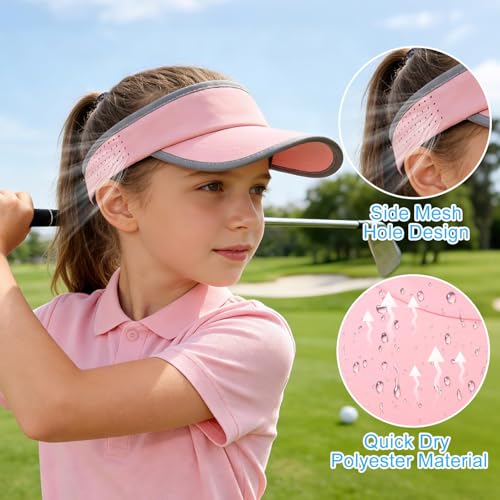 Kids Sun Visor Hats for Girls Boys Reflective Sports Hats Summer Beach Running Tennis Golf Caps Age 8-14 - color: Reflective Strip-pink 01