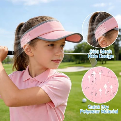 Kids Sun Visor Hats for Girls Boys Reflective Sports Hats Summer Beach Running Tennis Golf Caps Age 8-14 - color: Reflective Strip-pink 01