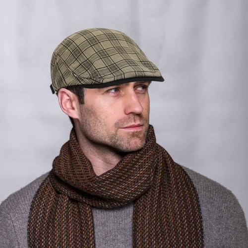 DIYDECAL Plaid Newsboy Hats Retro Flat Cap Gatsby Cabbie Driving Hat for Mens Womens - color: Khaki