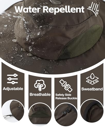 Home Prefer UPF50+ Mens Sun Hat Wide Brim Fishing Hat for Men UV Protection Womens Beach Bucket Hat for Golf Hiking Gardening - color: Army Green