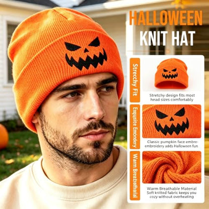 American Flag Beanie, USA Embroidered Winter Hat for Women Men - color: Halloween-1