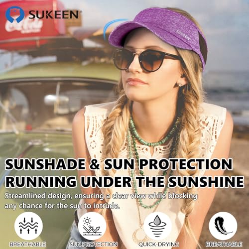 Sukeen Sports Sun Visor Men Women Lightweight Portable Cooling Stretchy Visor Hat for Running, Golf, Daily Wear - color: Purple