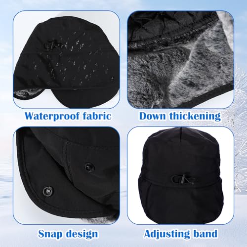 2 Pcs Men's Waterproof Winter Hat with Visor Warm Earflaps Winter Trapper Hat Fully Lined Faux Fur Baseball Cap - color: Black, Army Green