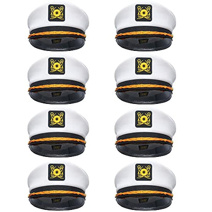 8 Pieces Captain Hats Adjustable White Sailors Navy Marine Admiral Caps for Yacht Theme Party Costume Accessory - color: Style 1