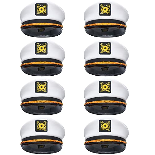 8 Pieces Captain Hats Adjustable White Sailors Navy Marine Admiral Caps for Yacht Theme Party Costume Accessory - color: Style 1